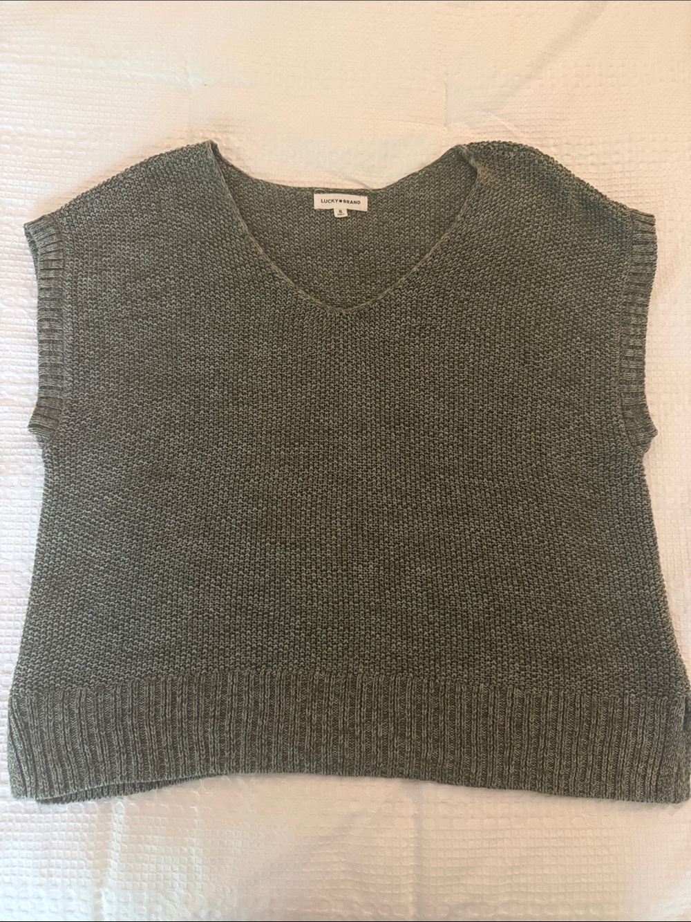 Lucky Brand Olive V-Neck Textured Knit Sweater - Picture 2 of 2